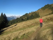 Auf dem Wanderweg zur Sulzkaralm erblicken wir den Hochkönig mit der Torsäule