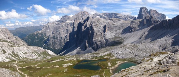 Blick auf Elferkofel, Zwölferkofel und Einserkofel sowie die Bödenseen am Toblinger Riedl