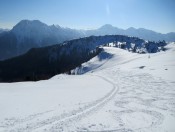 Blick zurück auf unsere Aufstiegsspur - Ennskraxen und Faulkogel im Hintergrund