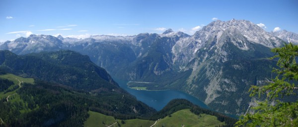 Einzigartiges Panorama mit Königssee, Watzmann, Hundstod, Steinernes Meer und Schönfeldspitze