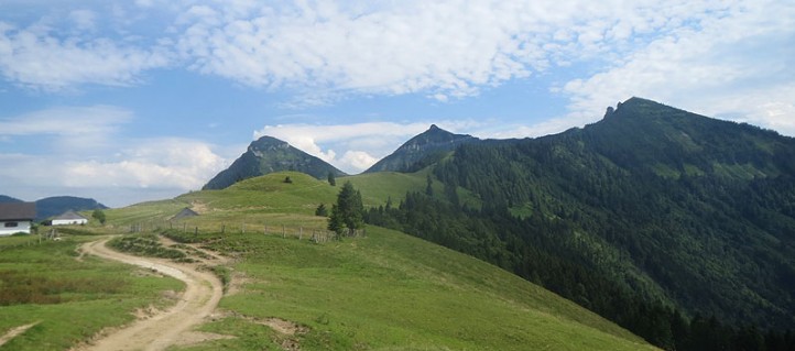 Blick von der Feichtensteinalm auf den langen Gratweg zum Regenspitz